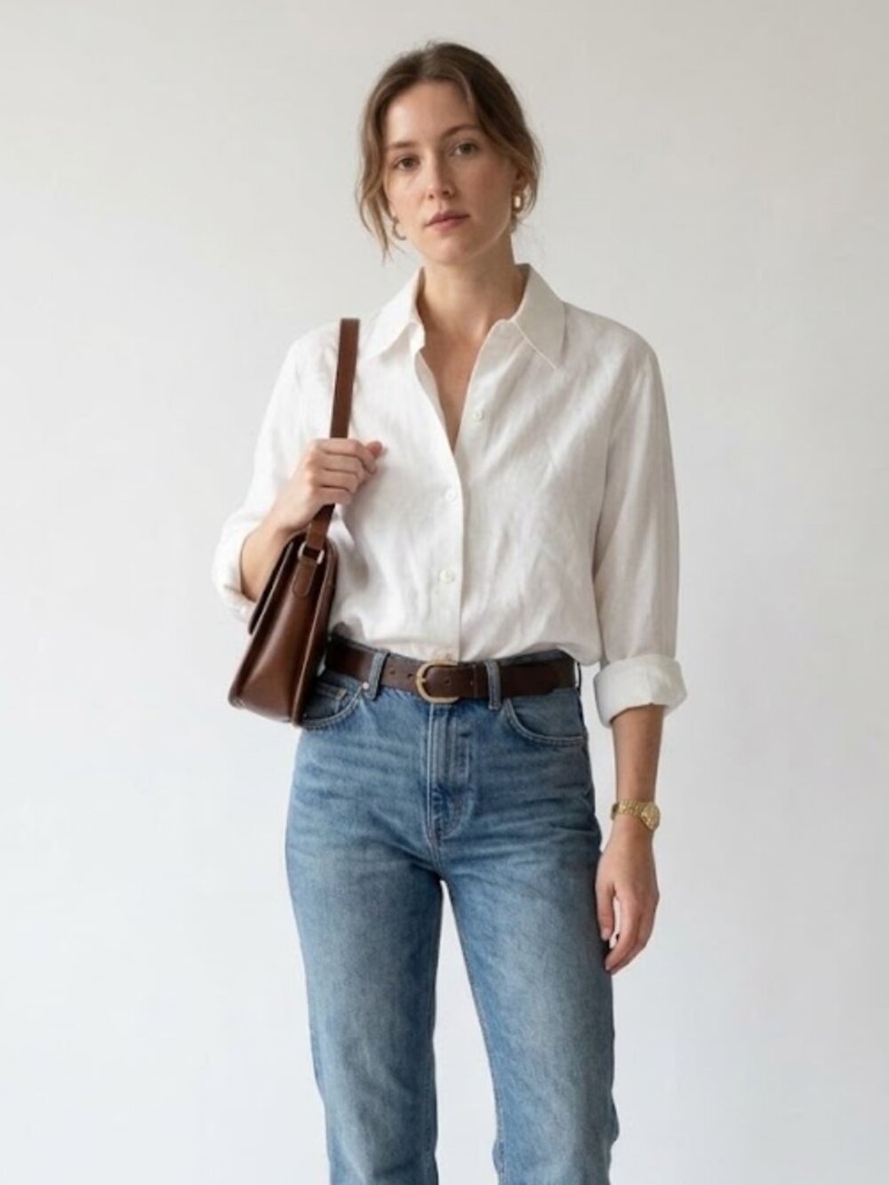 Vintage Linda Allard Ellen Tracy White Linen Button Down Shirt Size 6